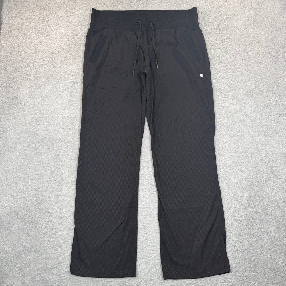 Lululemon Dance Studio Mid-Rise Wide-Leg Pant Black Ribbed Size 12 LW5ENOR